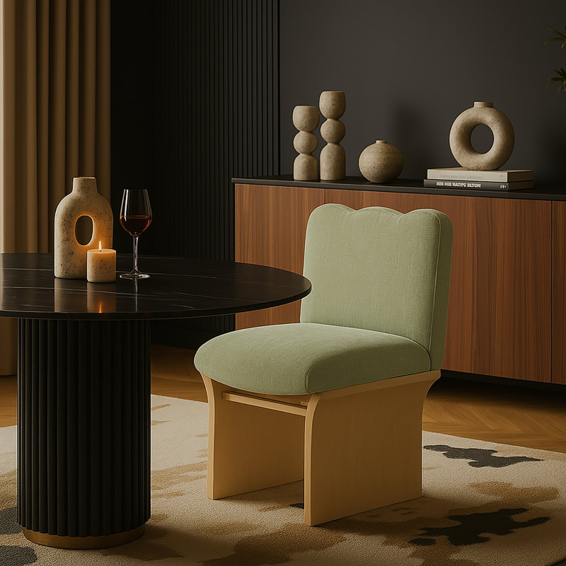 Shaw Cassady Chenille Fabric Upholstered Dining Chair, Natural, Mint Chenille Fabric