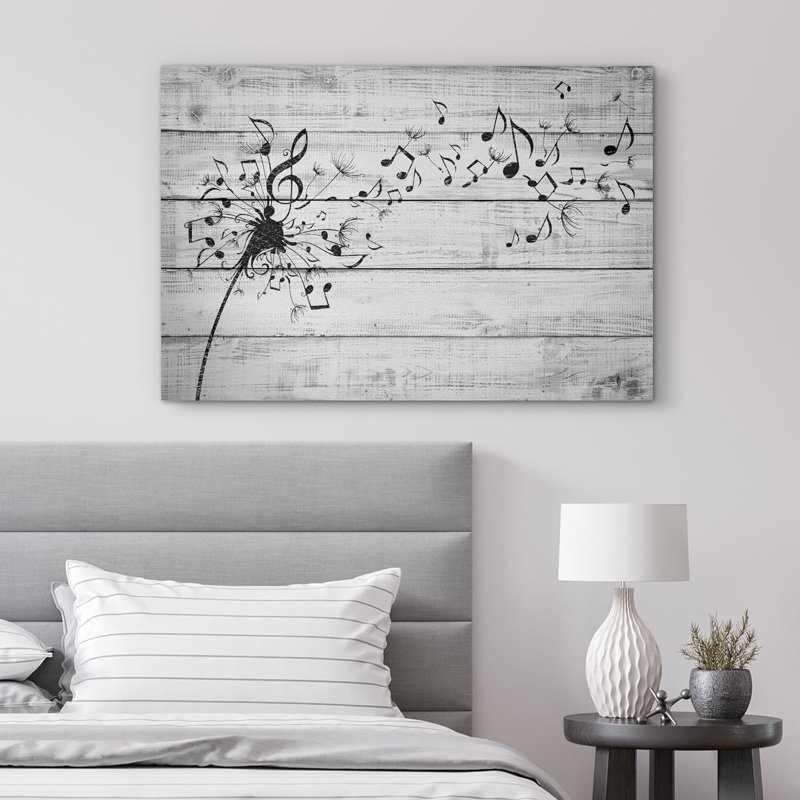 Impression sur toile grise à motif de pissenlit floral, impression sur toile, Toile tendue, L 18 po x H 12 po