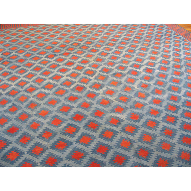 Large Square Shape Tribal Allover Geometric Design Antique Indian Cotton Dhurrie Rug