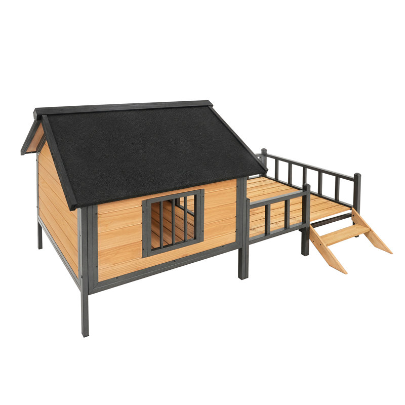 Niche pour chien avec toit en surplomb imperméable et terrasse en métal confortable