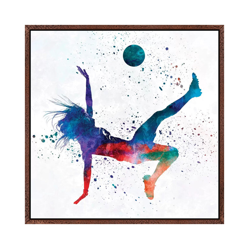 Woman Soccer Player 08 2 by Paul Rommer - Painting on Canvas, 93.98 cm H x 93.98 cm W, Classic Brown Wood Framed
