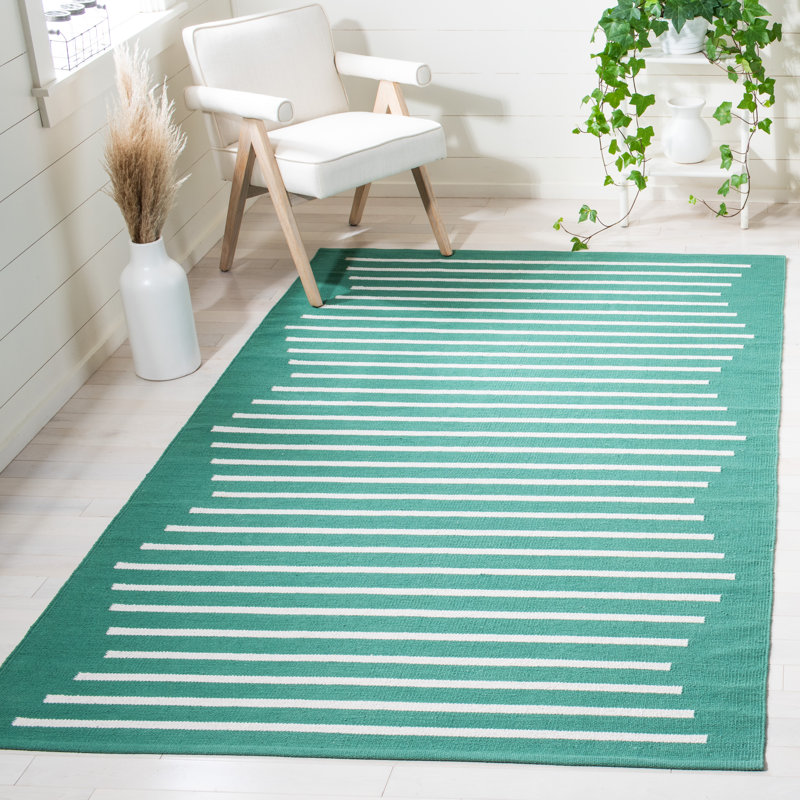 Estie Hand Woven Cotton Striped Rug, Rectangle 4' x 6'