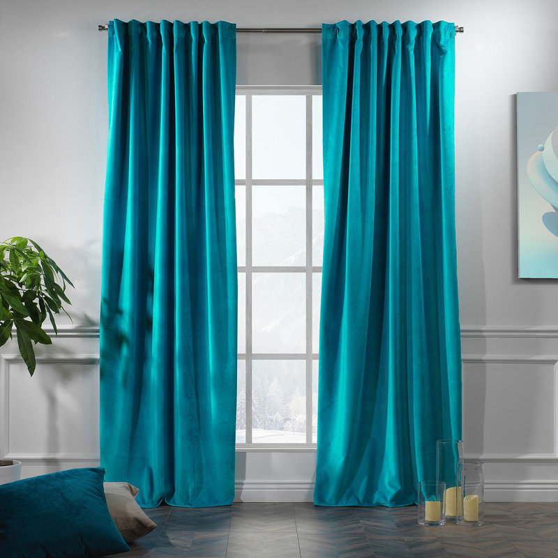Panneau de rideau doublé occultant en velours mat très large et très long, L 100 po x L 95 po, 41 - bleu turquoise