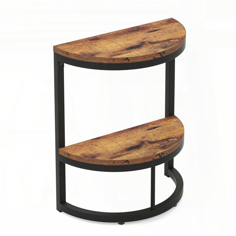 Slim Half Moon 2-Tier End Table - Rustic Brown, Semi-Circle Design, Space-Saving