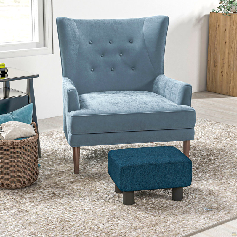 Ottoman Foot Rest, Small Foot Stool With Linen Fabric Upholstery And Plastic Legs, Cube Ottoman