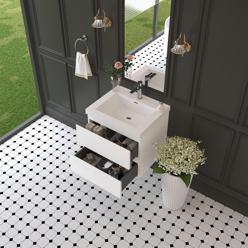 Meuble-lavabo flottant 24 po avec lavabo 24 po, Blanc lustré