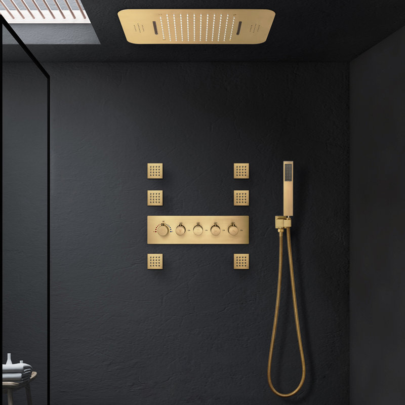 Thermostatic All-In-One Kit with Rough in-Valve, Brushed Gold