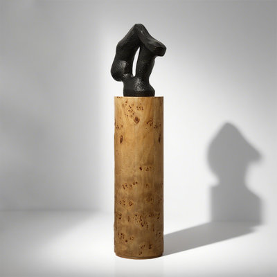 Ancient-Style Sandalwood Tree-Stump Bark Round Base Artistic Floor Sculpture Ornament