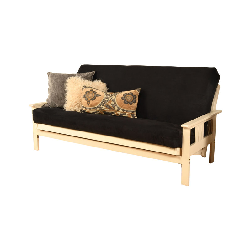Stratford Full 79" Futon Frame and Mattress with Drawer Set, Antique White, Black  Microsuede