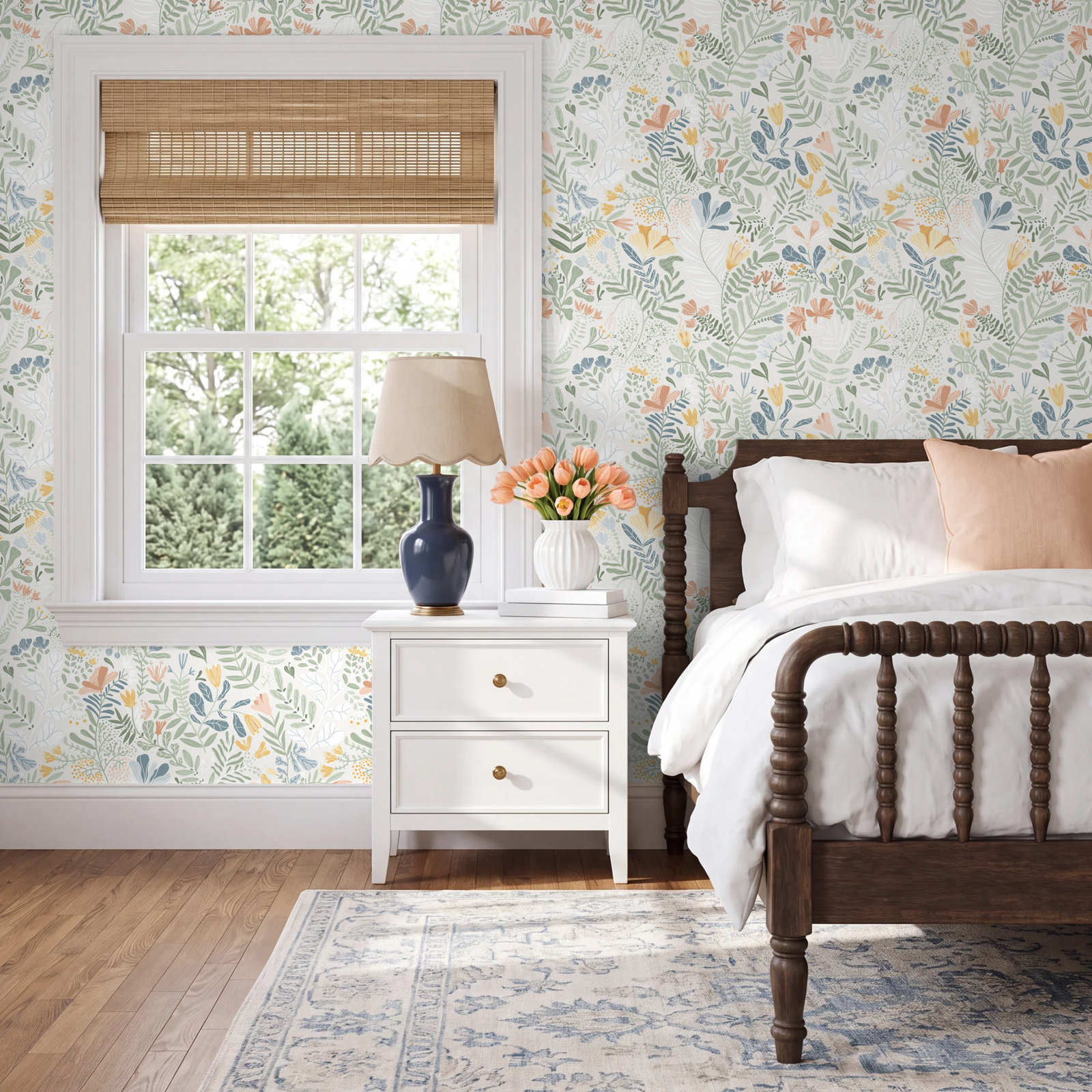 Kathryn Wallpaper, Cream/Orange/Green