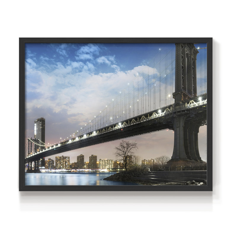 NY Night -Framed Print - Restickable, Black, 16" H x 20" W
