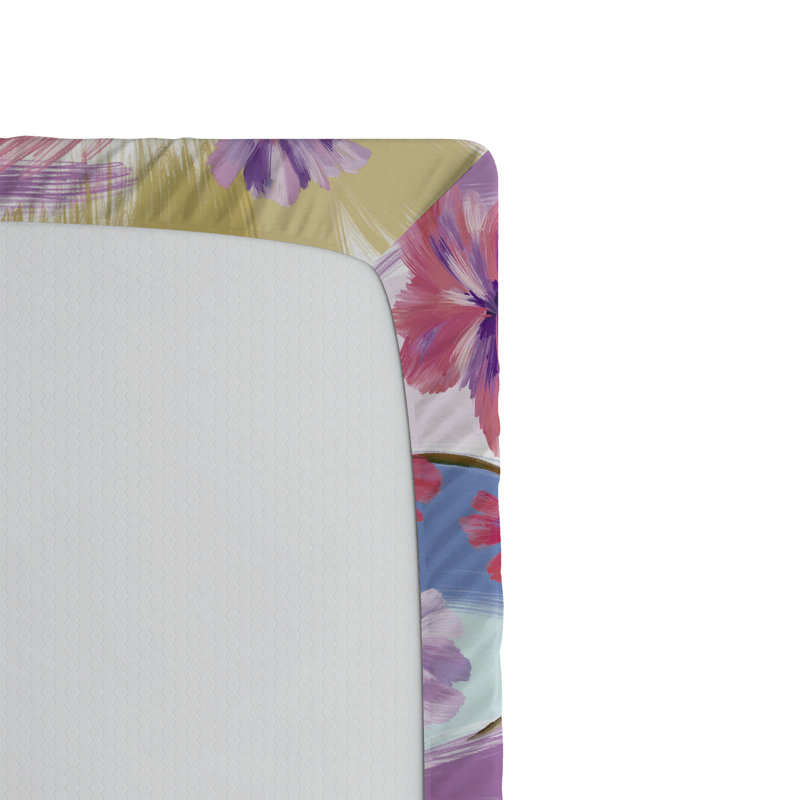 Drap-housse floral Ambesonne, Lilas / rosé / motif floral kaki, Drap-housse de taille double