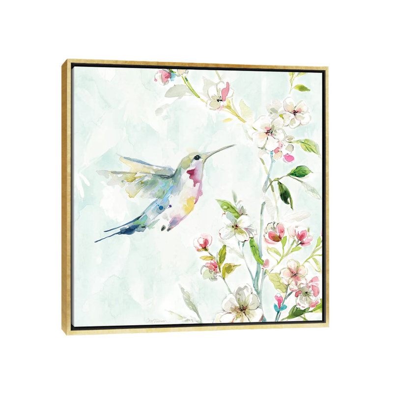 «Hummingbird III» par Carol Robinson - reproduction imprimée, H 18 po x l 18 po x 1,5 po, Toile encadrée d'or, Pas de tapis