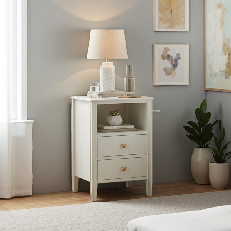 2-Drawer Storage Nightstand, Antique White