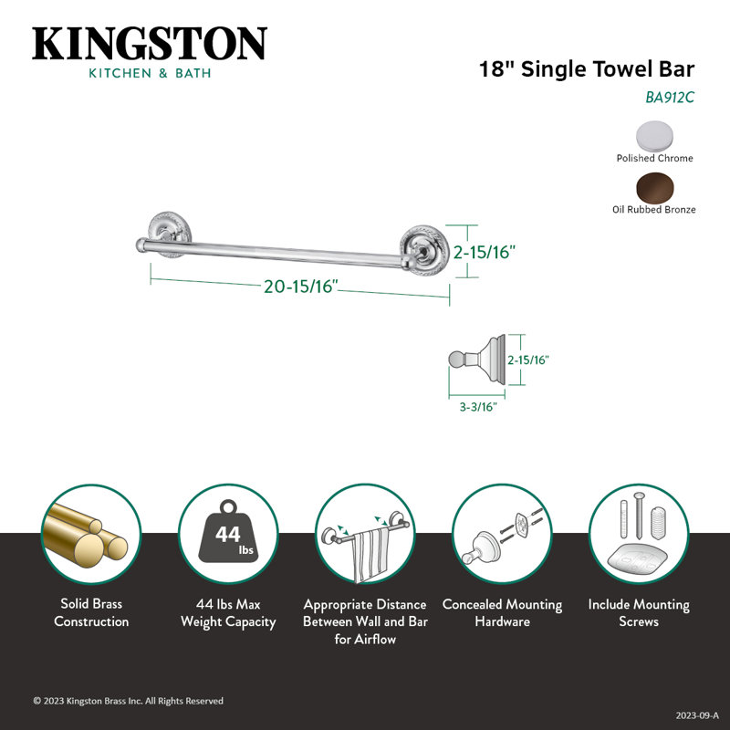Laurel 18" Wall Mounted Towel Bar, Oil Rubbed Bronze