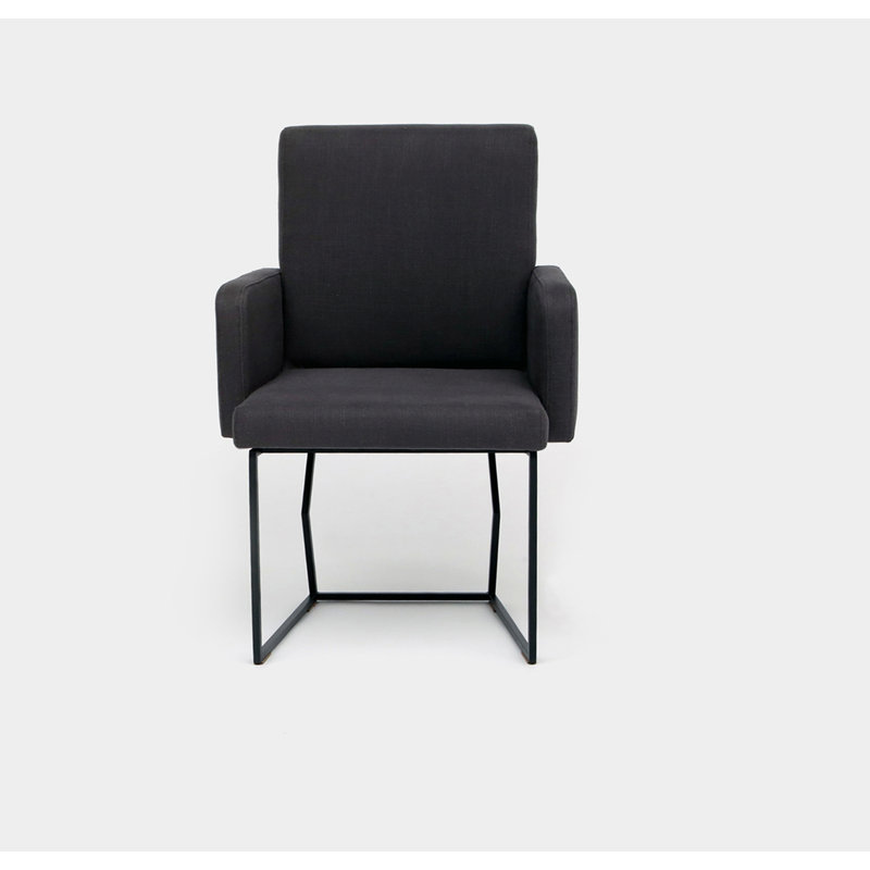 Upholstered Arm Chair, Matte Black, Smoke Linen Blend