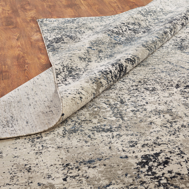 Mayes Abstract Area Rug in Ivory/Gray, Round 6'