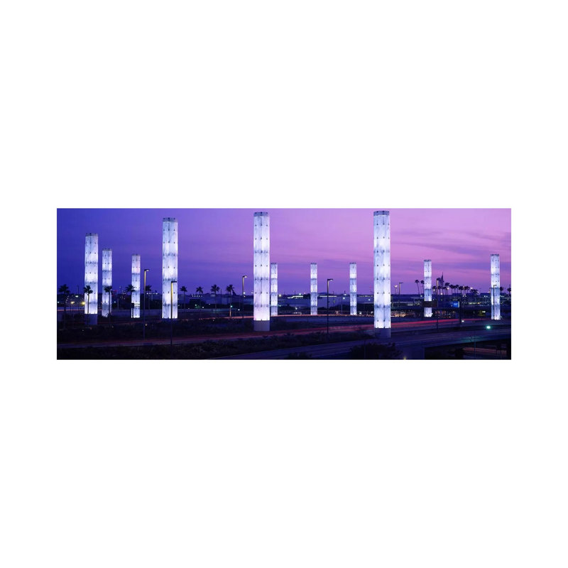 Light Sculptures Lit Up at Night, LAX Airport, Los Angeles, California, USA 1 Piece Wrapped Canvas Panoramic Wall Art