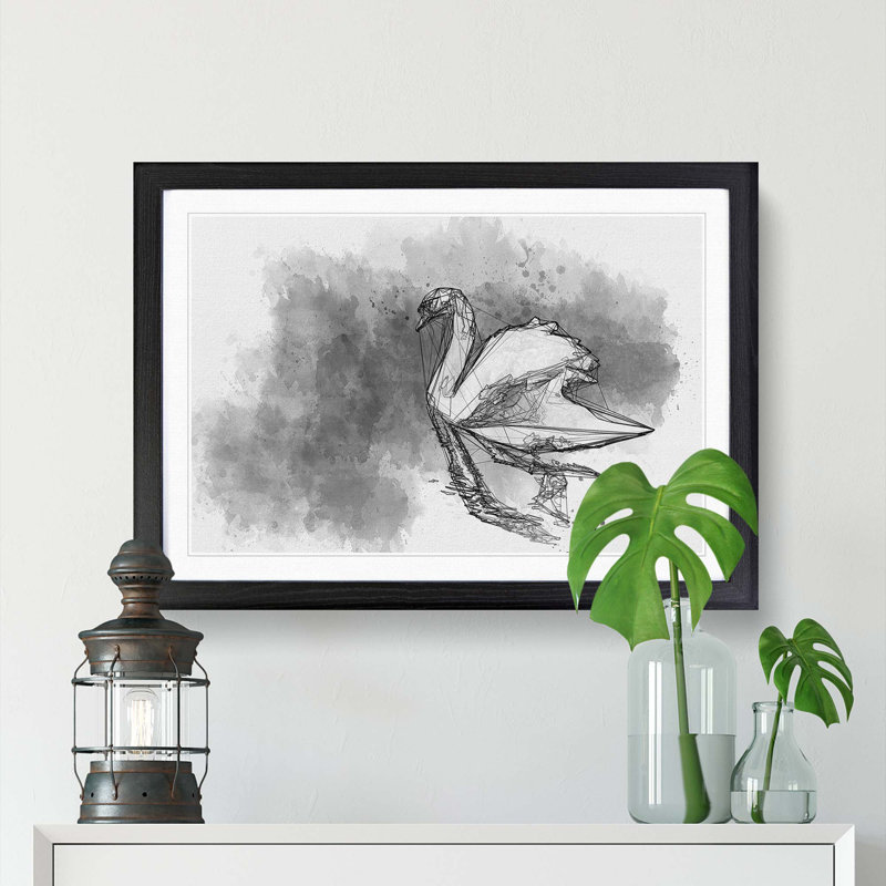 Swan in Abstract - Picture Frame Graphic Art Print, Black Framed, 27cm H x 36cm W x 2cm D