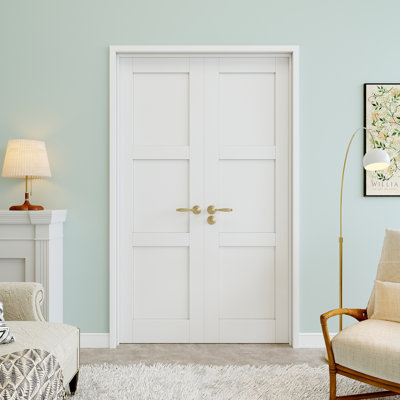 48" x 80" 3-Panel Double Doors, French Doors Slab Replacement, Solid Core Door Slab, Paintable & Waterproof, Suit for Pantry Door, Laundry Door, Closet Door, Room Door, Home Office Door