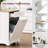 White Fluted Rolling Kitchen Island With Power Outlet, Trash Can Storage, Drawers, And Open Side Racks For 10 Gallon Bin | Gift Idea