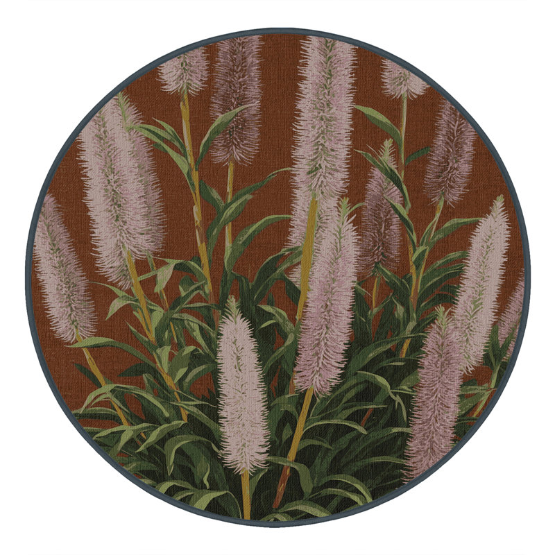 Machine Washable Botanical Brown Area Rug, Round 8'