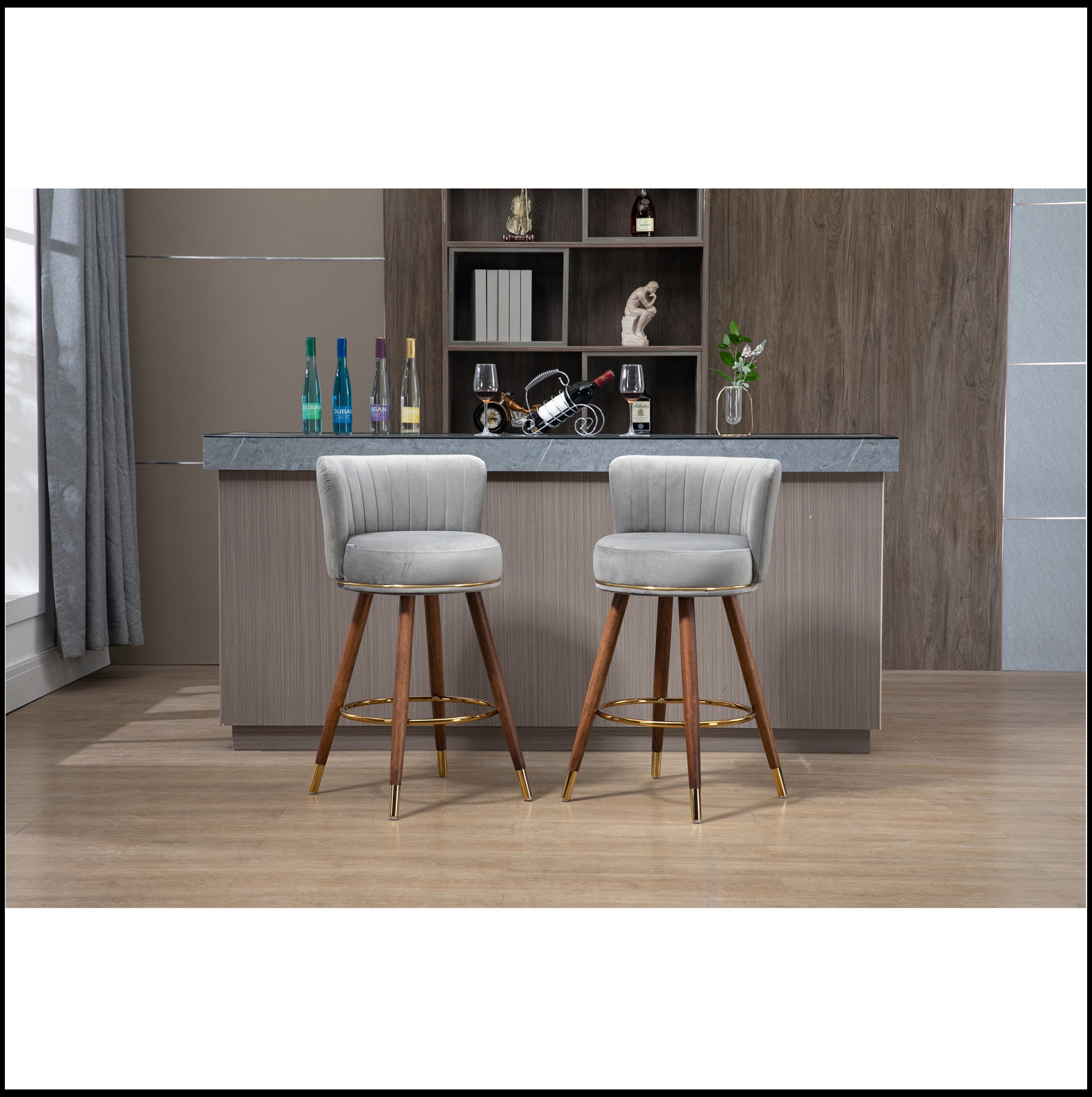 COOLMORE Counter Height Bar Stools Set of 2 - Solid Wood Legs