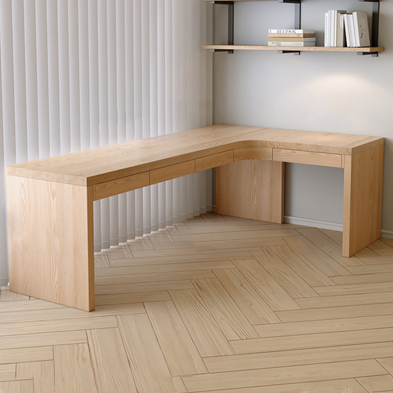 Bureau en L en bois massif avec tiroirs, H 29,53 po x l 86,61 po x P 47,24 po