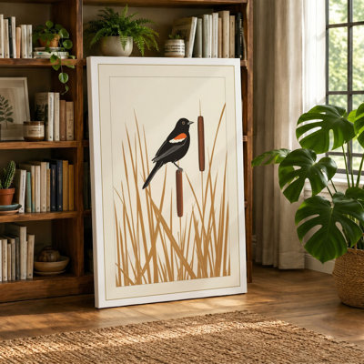 Bird on Reed Botanical - Wrapped Canvas