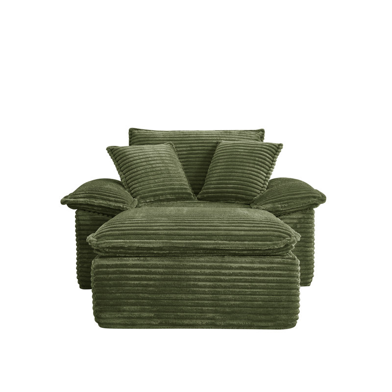 Ensemble de canapé-lit surdimensionné de 47 po et demi avec siège profond et repose-pieds mobile à 2 couches, canapé-lit Cloud avec méridienne, canapé-lit modulaire 1 place pour le salon, non-assemblé, molleton, vert