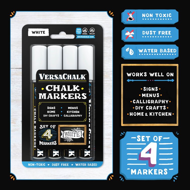 VersaChalk Marqueurs blancs à craie liquide pour tableaux noirs par  VersaChalk (4 marqueurs pour tableau noir, pointe fine de 5 mm), marqueurs  effaçables à sec - Wayfair Canada
