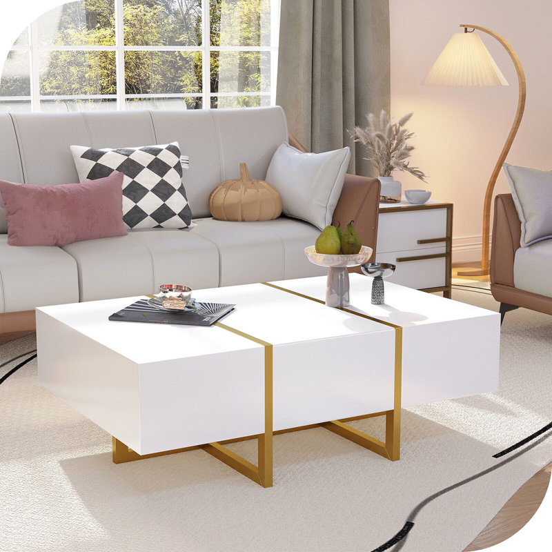 Retangular Coffee Table with Stainless Steel Legs, White