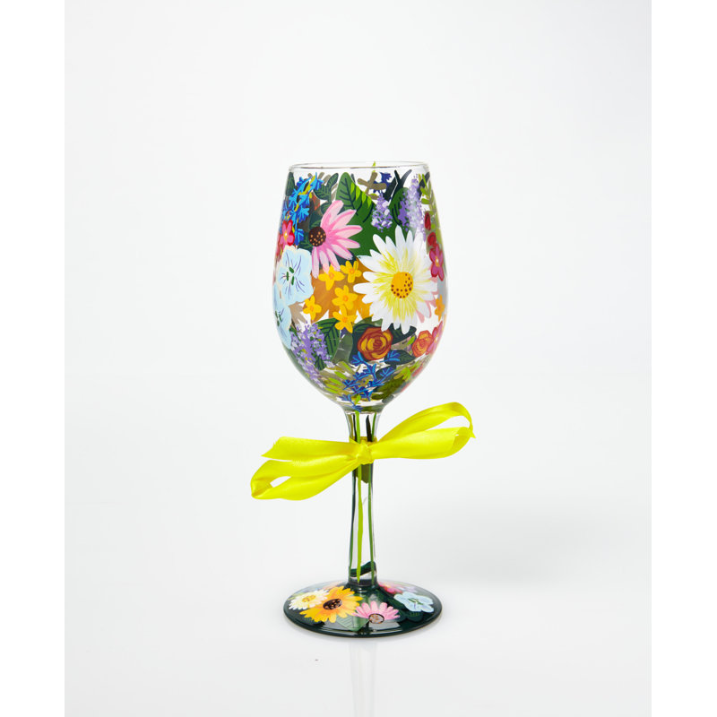 Verre à vin peint à la main 9 po Lolita Wildflowers