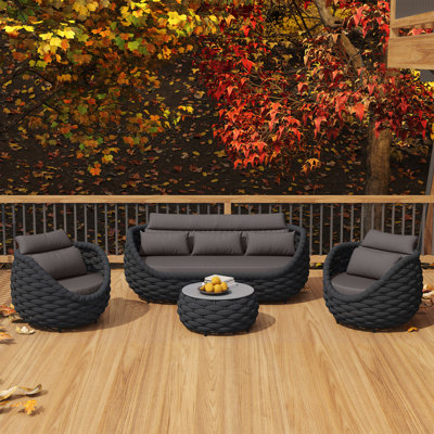 5 - Person Textilene Rope Altuminum Frame Outdoor Conversation Set with Cushions and Table for Patio Poolside Garden Proch