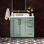 Meuble-lavabo rectangulaire simple décalé à gauche de 91 cm (36 po) avec comptoir en quartz blanc de Carrare de 3,8 cm (1,5 po) d'épaisseur, couleur vert vintage-128606901-128606856
