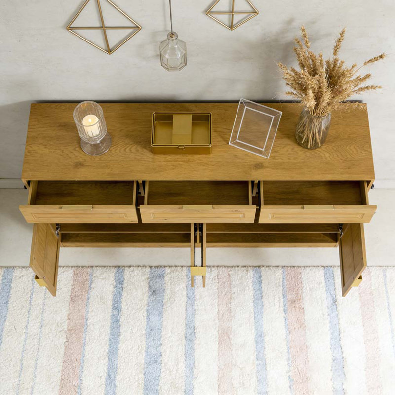 59.1" Multi-Functional Storage Buffet with Adjustable Shelf and Open Storage, Natural
