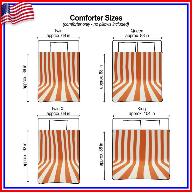 Orange White Vertical Stripes Comforter, Queen