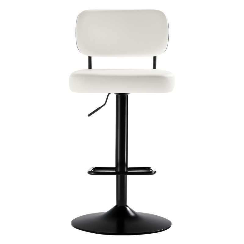 Adjustable Height 360° Swivel Bar Stools With Upholstered Backrest, White