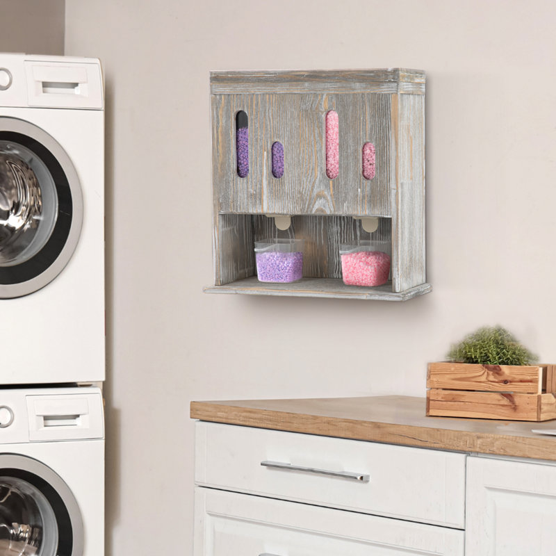 Distributeur de détergent à lessive mural en poudre avec 2 tasses, Gris rustique