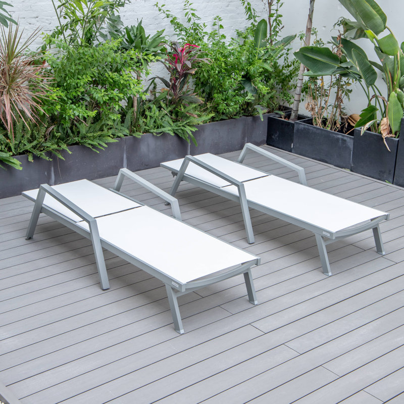 Outdoor Patio Reclining Chaise Lounge with Wheels, Powder-Coated Aluminum Frame and Breathable Sling Mesh, Adjustable Backrest for Poolside and Deck Use