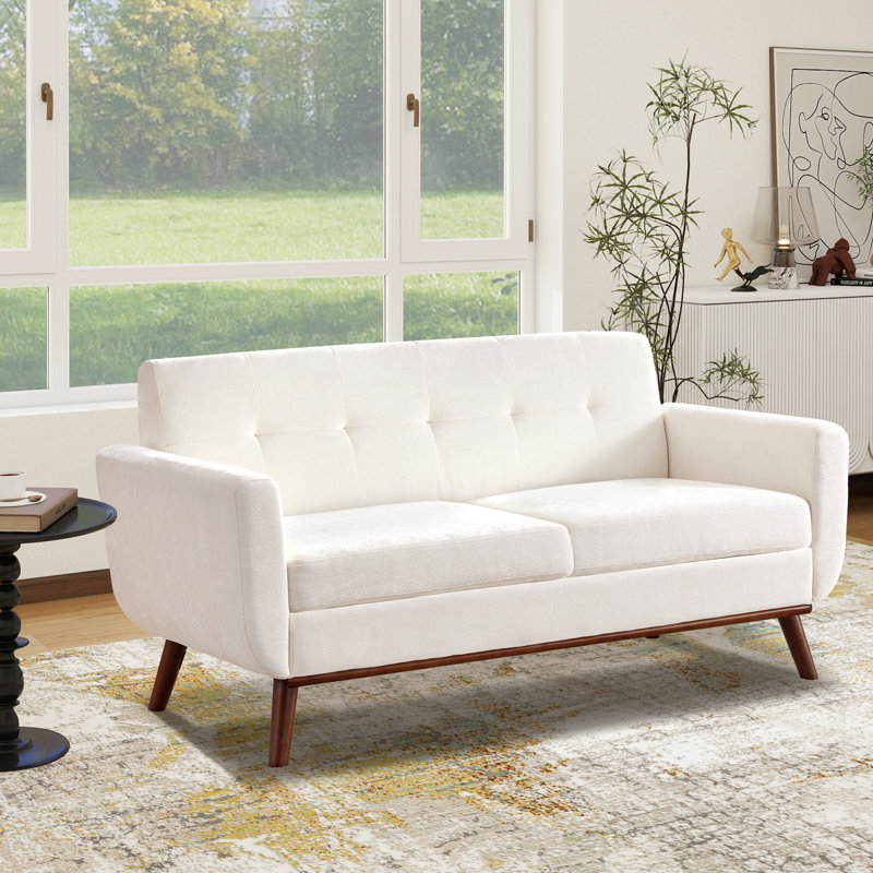 Carmencita 65" Linen Upholstered Square Arm Loveseat, Green, Iron