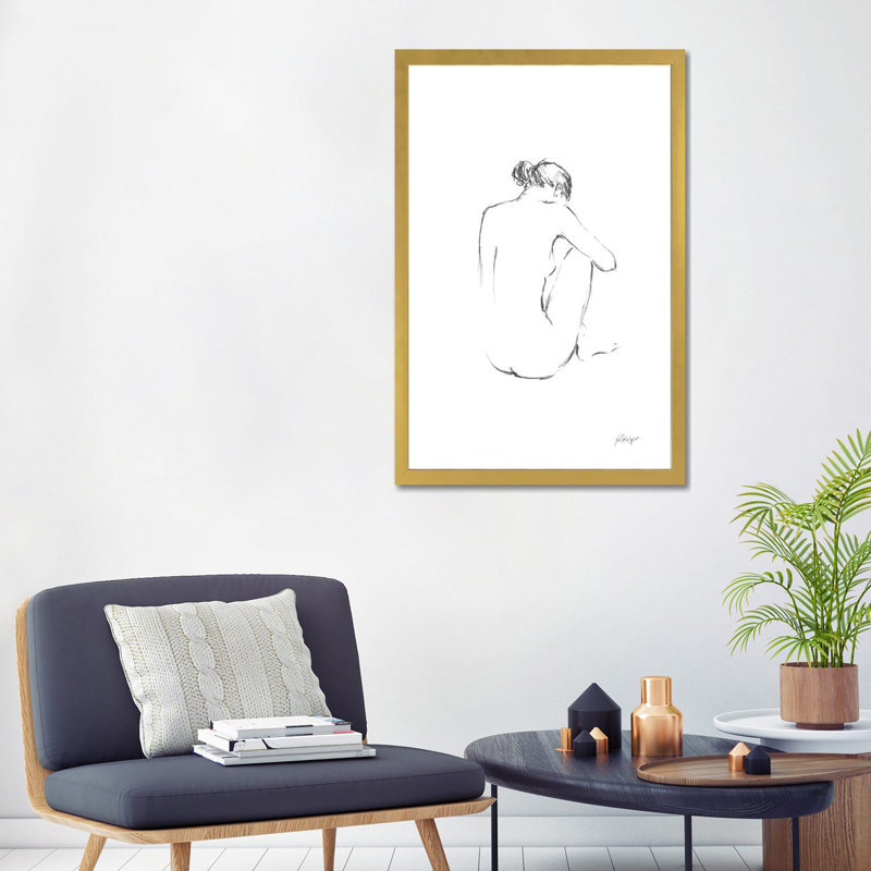 Figure contour III par Ethan Harper-impression de dessin, H 32 po x l 24 po x P 1 po, Papier encadré doré, Blanc