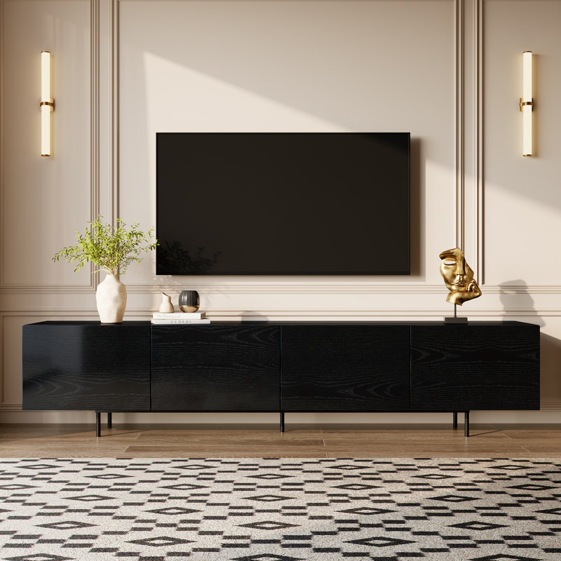 Crédence de rangement pour meuble télé 4 portes Modern, H 21,7 po x l 86,6 po x P 15,2 po, Noir