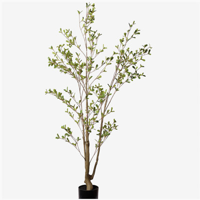 5 pieds d'olivier artificiel avec pot en plastique noir, plante d'intérieur en pot réaliste, faux arbre pour la décoration du salon, 1pc / ensemble