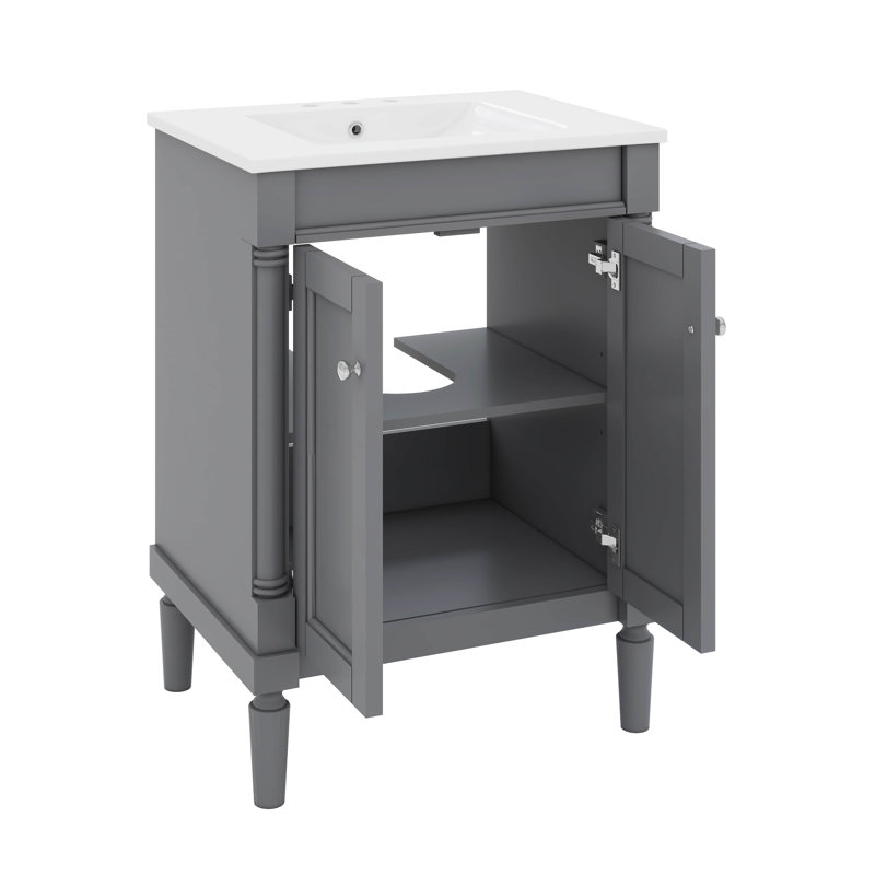 Meuble-lavabo 24 po avec lavabo supérieur, meuble de rangement moderne à 2 niveaux, Gris