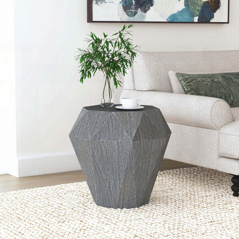 Octagonal Solid Mango Wood Side Table in Grey