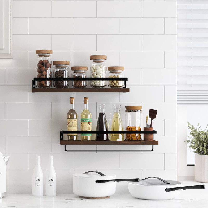 2 Piece Floating Shelf with Towel Bar, Rustic Brown