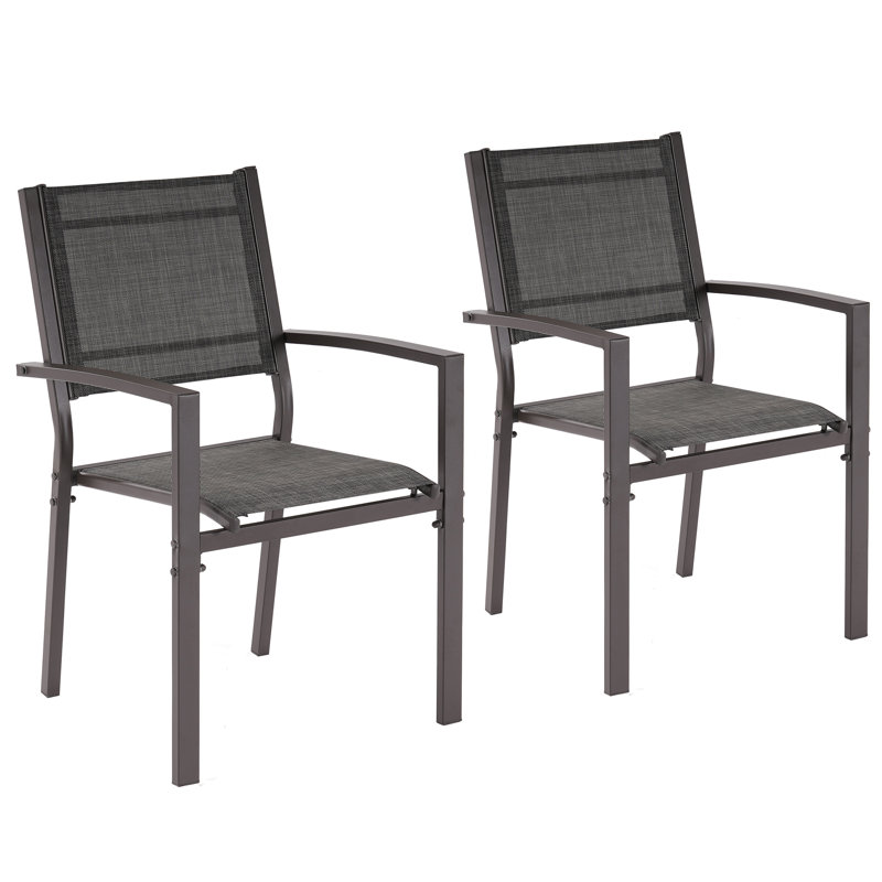 Fauteuil de salle à manger d'extérieur, tissu en PVC respirant, structure en fer thermolaqué, pour fauteuil de salle à manger empilable (ensemble de 2)