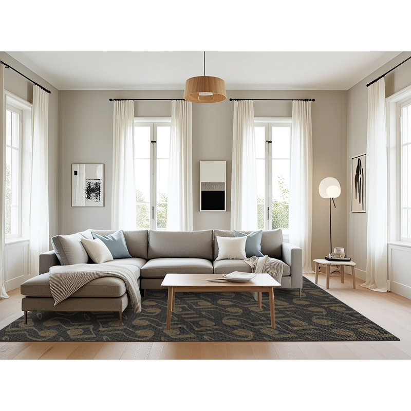 Tapis noir/brun à motifs, Rectangle 8 pi x 12 pi