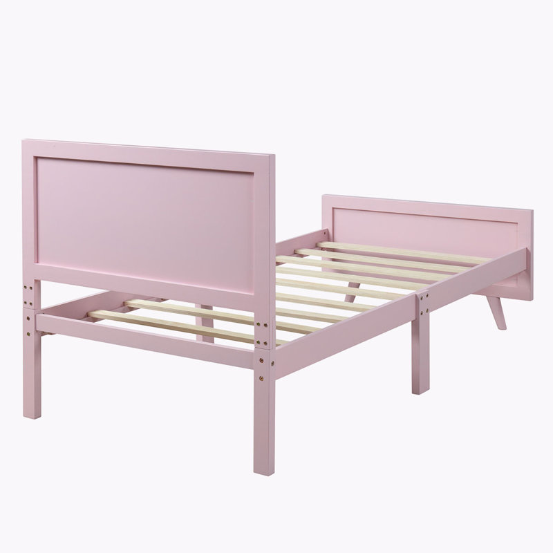 Lit plateforme en bois avec tête et pied de lit, Rose